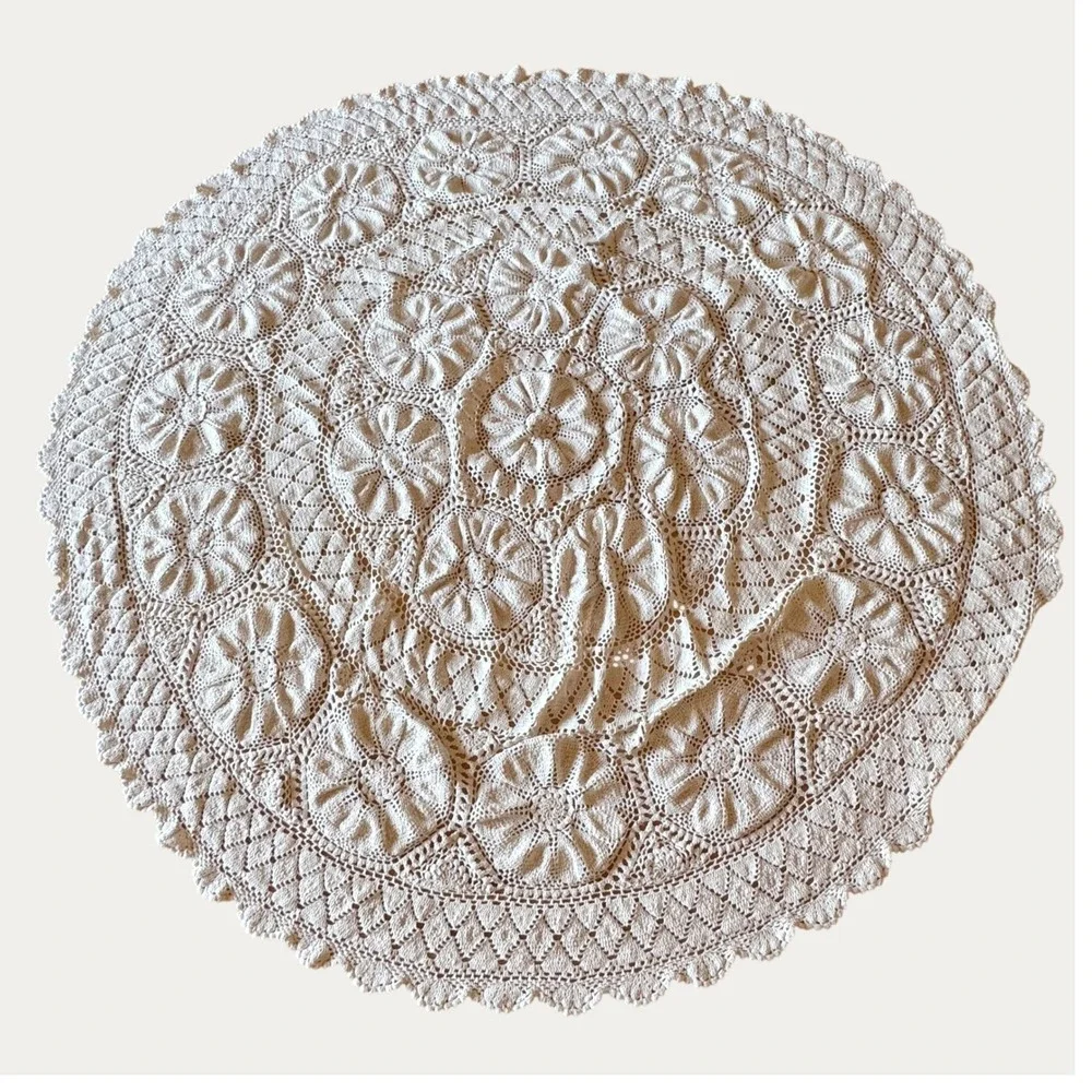 Vintage Crochet Round Tablecloth 68